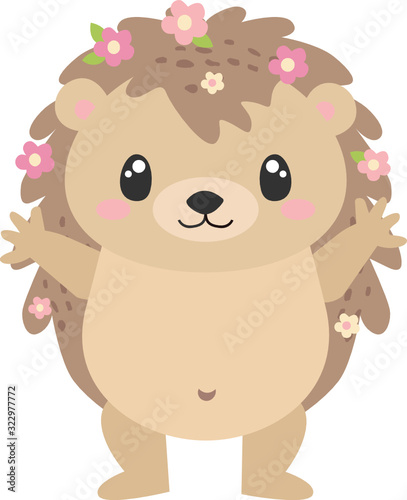 Hedgehog hugs flowers