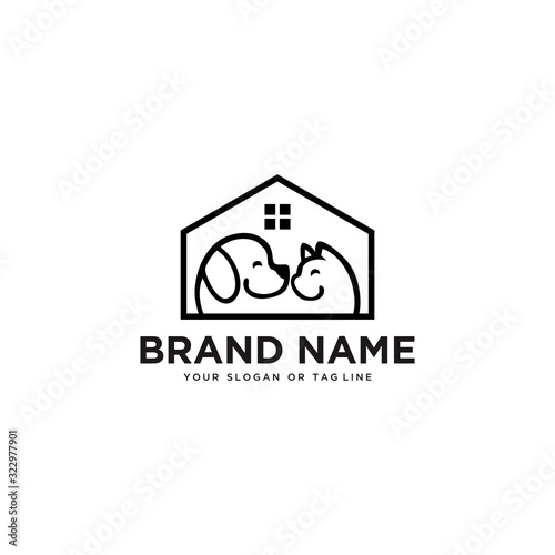 concept dog cat pet house home logo design vector template
