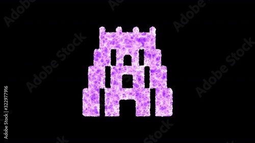 Symbol gopuram shimmers in three colors: Purple, Green, Pink. In - Out loop. Alpha channel Premultiplied - Matted with color black photo