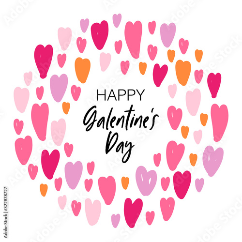 Cute card with hand drawn hearts for girls friends celebrating valentines day