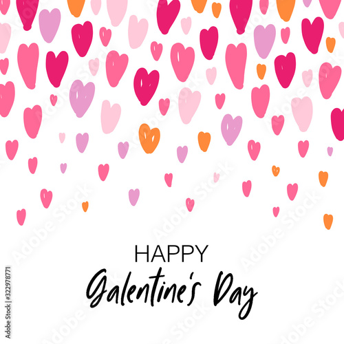 Cute card with hand drawn hearts for girls friends celebrating valentines day