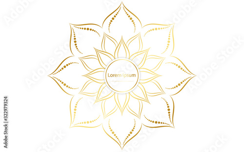 Circle pattern petal flower of mandala with gold color,Vector floral mandala patterns unique design with White background,Hand drawn pattern