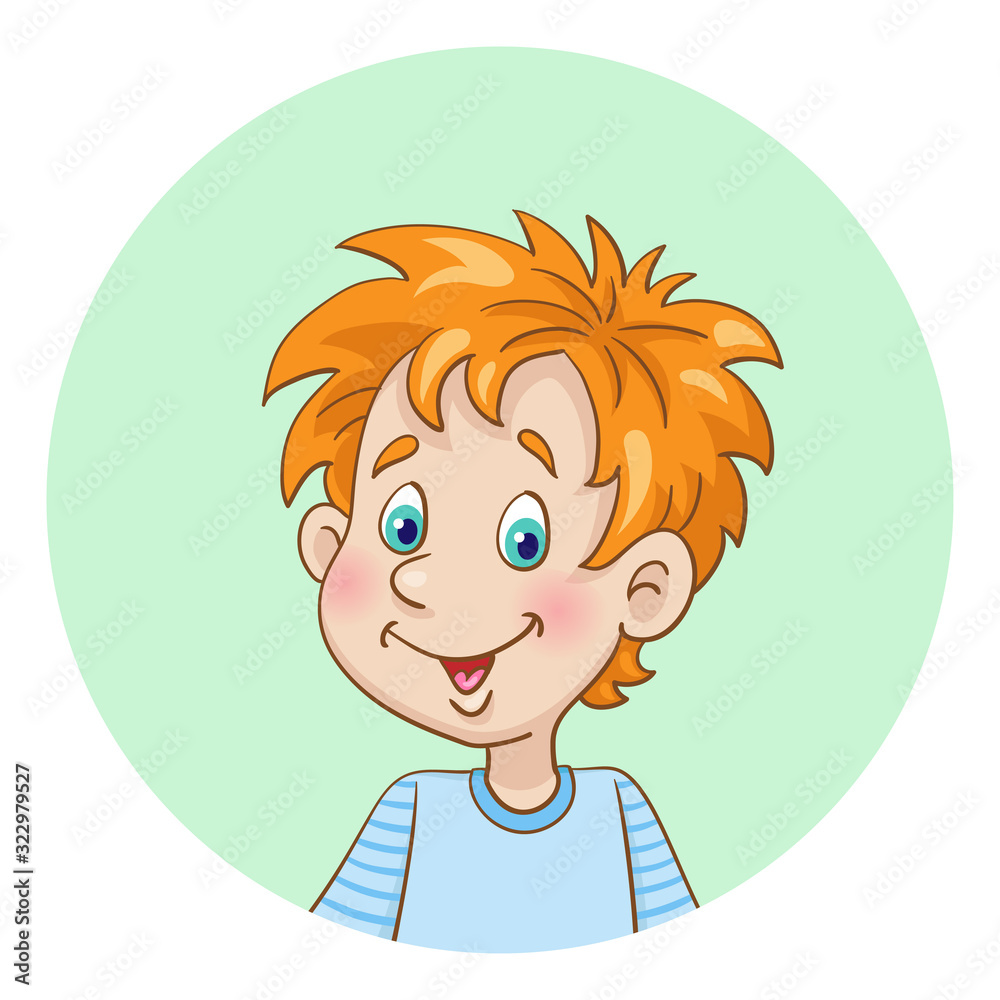 Portrait of a funny red-haired boy. Avatar icon in the circle. In cartoon style. Isolated on white background. Vector illustration. Portrait of a funny red-haired boy. Avatar icon in the circle. In cartoon style. Isolated on white background. Vector illustration.