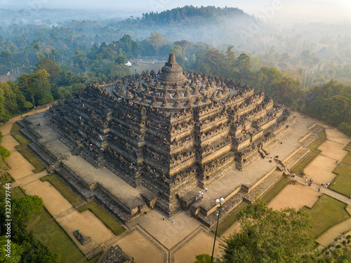 Borobudur Buddhist Temple drone view in Indonesia Yogyakarata   photo