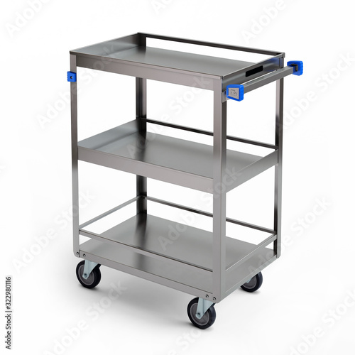 Фотография Manufacturing Trolley, Stainless Steel Three shelf Utility Cart with guard rails