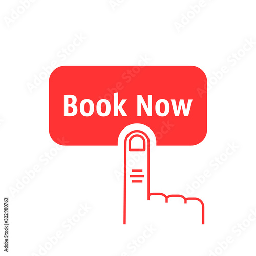 red thin line finger presses on book now