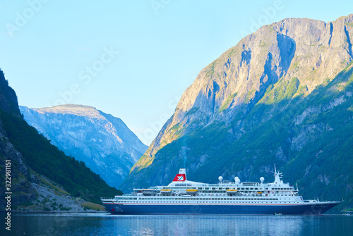 beautiful fjord and cruise ship in norway