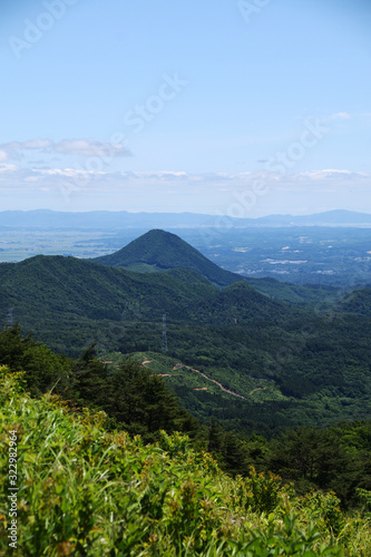 Mt. Sasakura in early summer. View east from Mt. Izumigatake. Sendai  Miyagi  Japan.