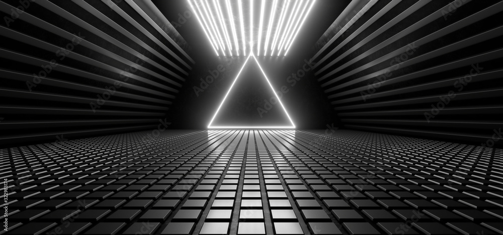 Obraz premium Beautiful composition of white neon lights on a black background. 3d rendering image.