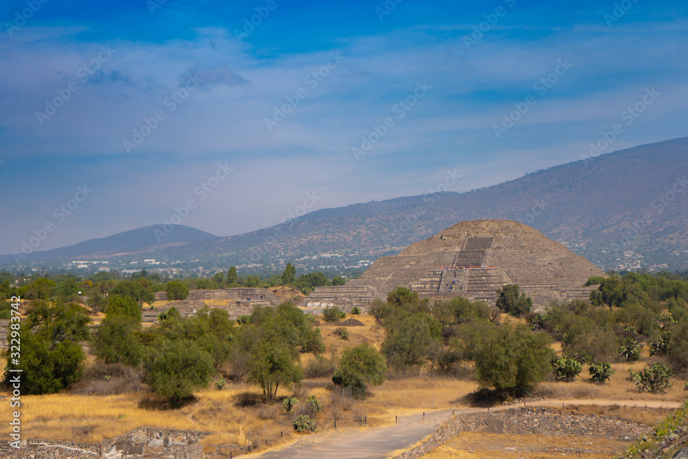 View of the Pyramid the Moon. Teotihuacan (place of your Divine gourd bowl)  the largest city in the pre-Columbian Americas. Mexico.