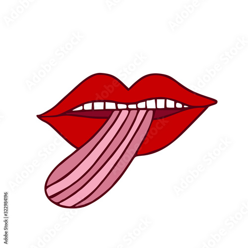 Open mouth. Lips vector sticker .