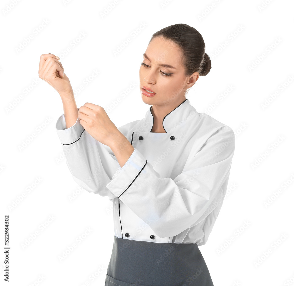 Beautiful female chef on white background Beautiful female chef on white background