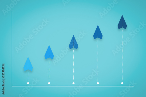 Competition, Growth and Progress Chart With Paper Plane. Business Metaphor.