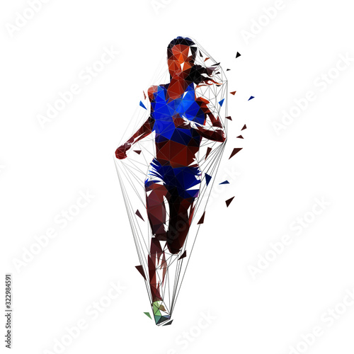 Running woman, isolated vector silhouette. Front view. Female runner