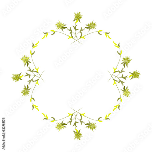 Fototapeta Botanical frame for wedding, invitation, advertisement, business card. Flowers and grass of gold color on white background. Vector illustration, luxury element for design.