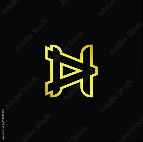 Outstanding professional elegant trendy awesome artistic black and gold color AH HA initial based Alphabet icon logo.