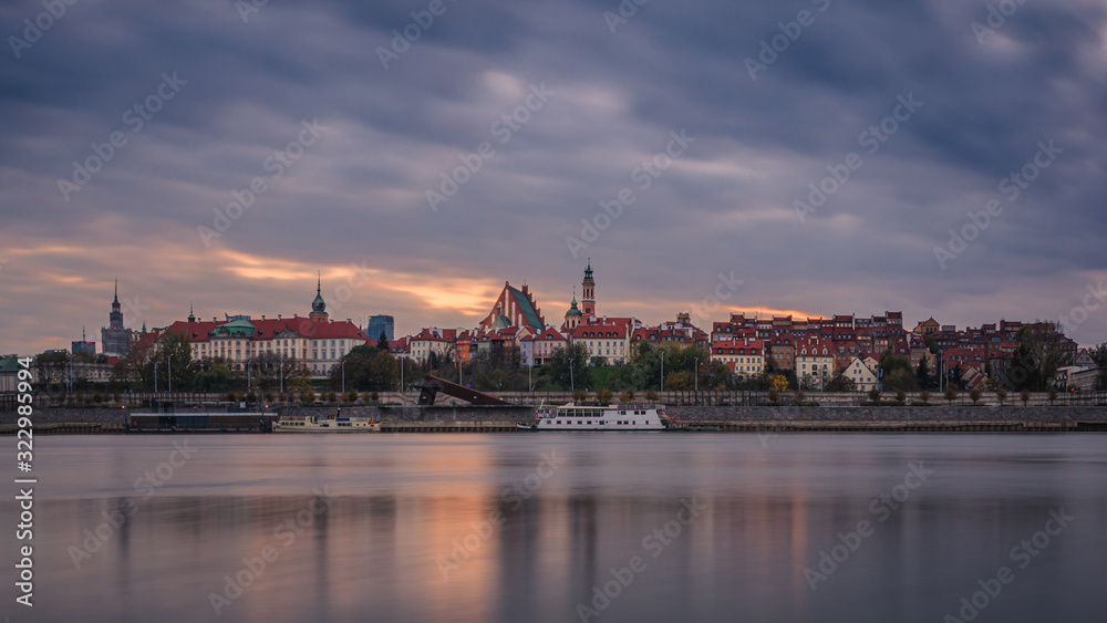 Panorama of the Old Town in Warsaw during the sunset, Poland