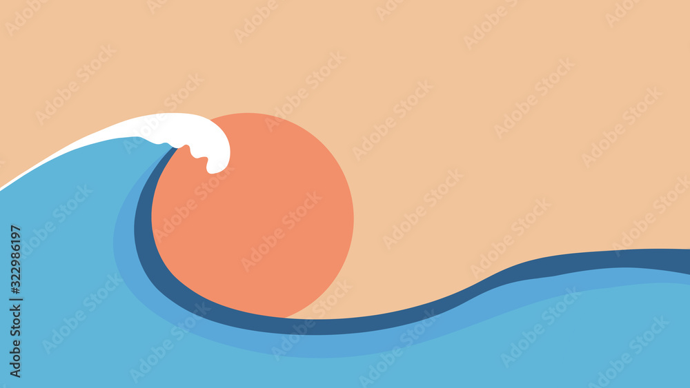 Wave. Bright spring, summer illustration, summer vibes. Modern design with copyspace for ad, flyer. Wallpaper or background for your device. Summertime, holidays, vacation, greeting concept.