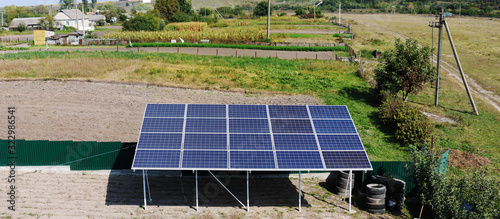 The solar panel produces green, environmentally friendly energy from the sun.