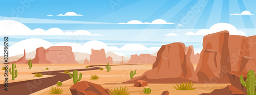 Valokuva Sandy desert landscape colorful flat vector illustration