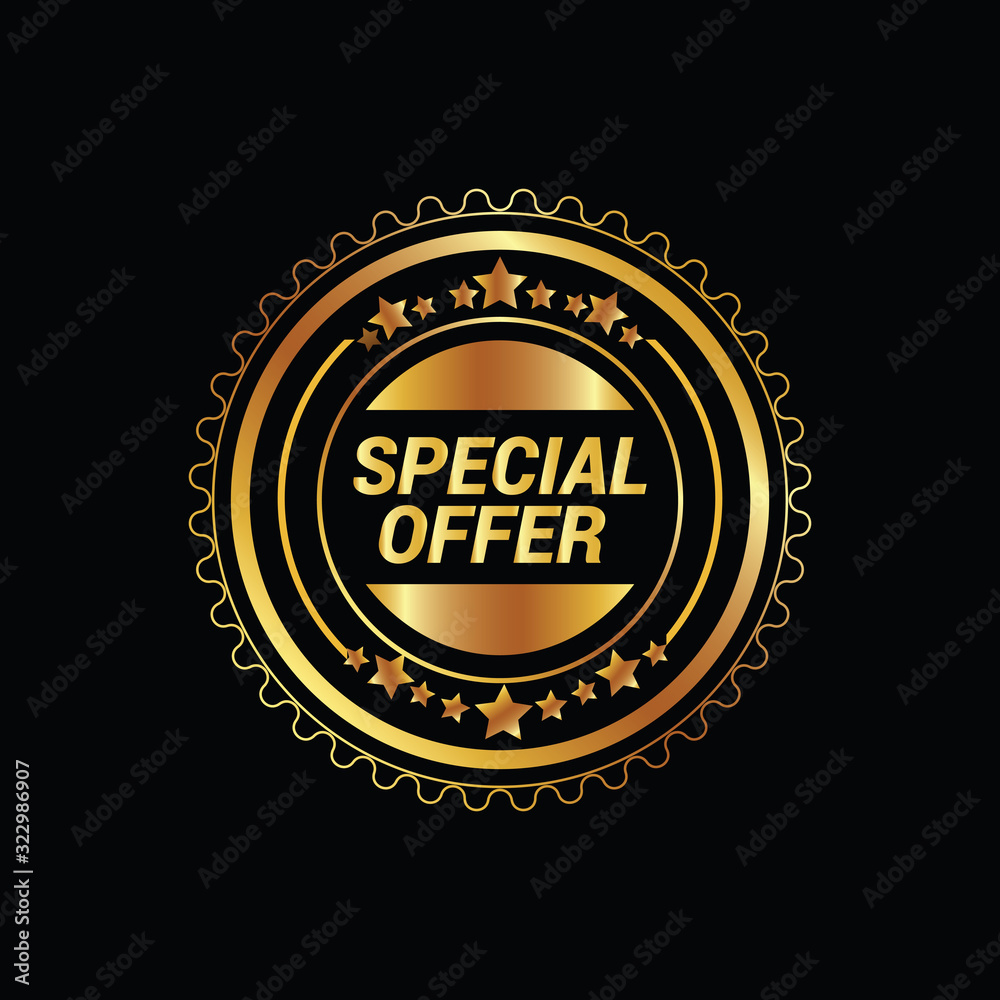 Special offer gold badge, Discount advertisement banner.