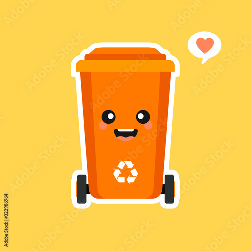 kawaii and Cute trash bin character set collection. Isolated on white background. Vector cartoon character illustration design, simple flat style. Eco trash bin Environment Pollution.