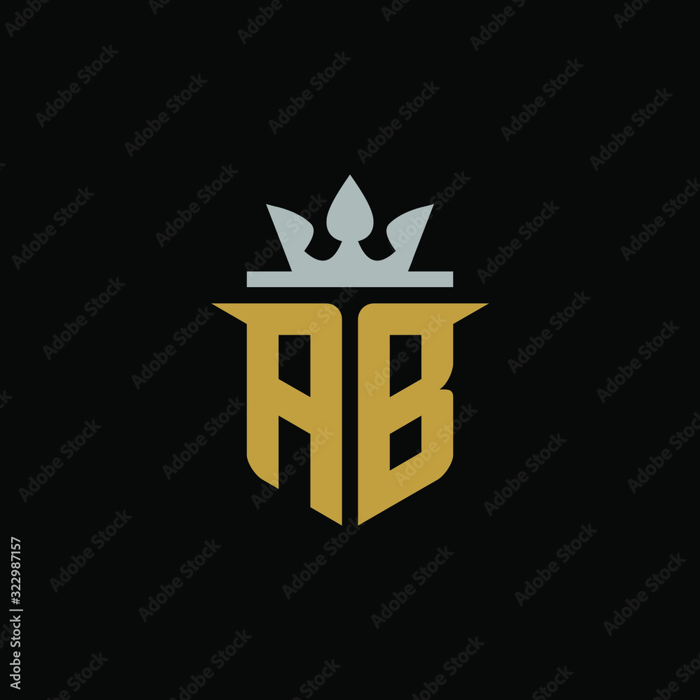 Initial Letter AB with Shield King Logo Design Initial Letter AB with Shield King Logo Design