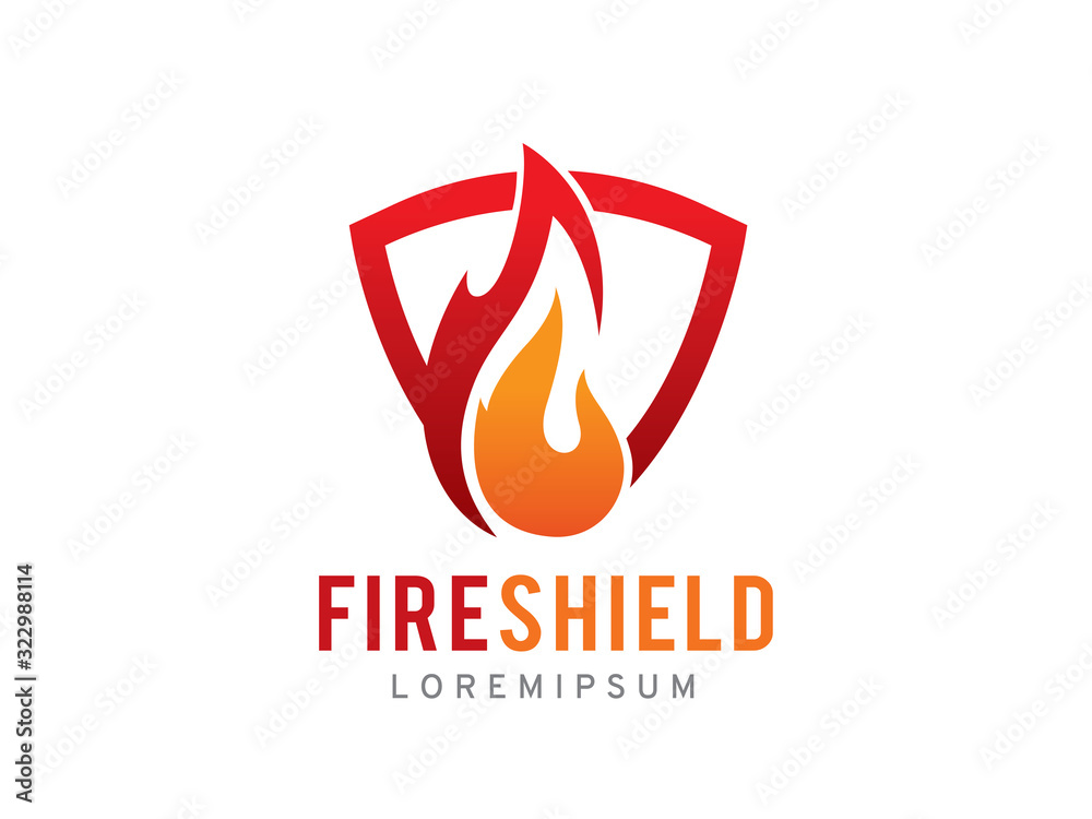 Fire shield logo template design, icon, symbol