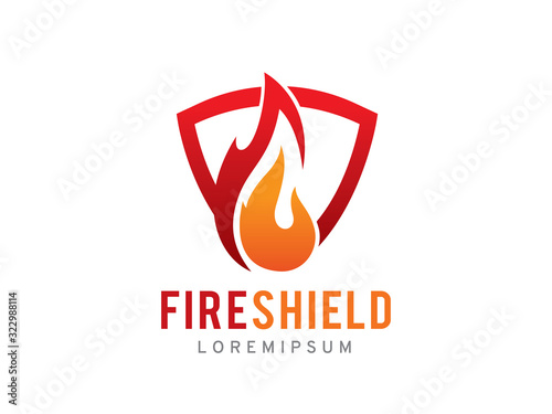 Fire shield logo template design, icon, symbol
