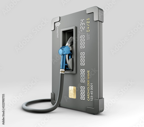 3d Rendering of Realistic credit with fuel hose petrol station concept