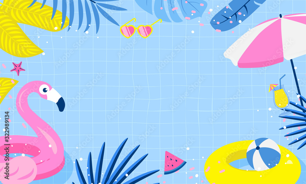 Summer pool background vector illustration. swimming pool with beach party  element and copy space. Stock Vector | Adobe Stock