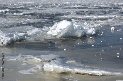 ice on the Volga river, ice drift