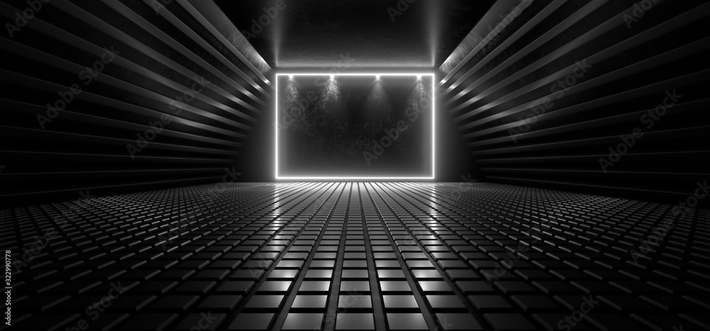 Obraz premium Beautiful composition of white neon lights on a black background. 3d rendering image.