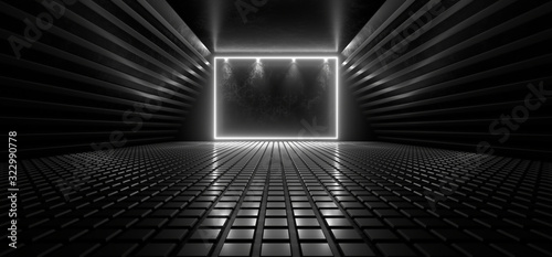 Fototapeta Naklejka Na Ścianę i Meble -  Beautiful composition of white neon lights on a black background. 3d rendering image.