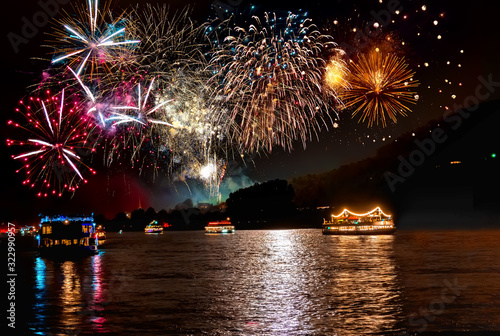 Firework over the rhine valley. Rhein in Flammen (Rhine in Flames) , traditional festival in Germany photo