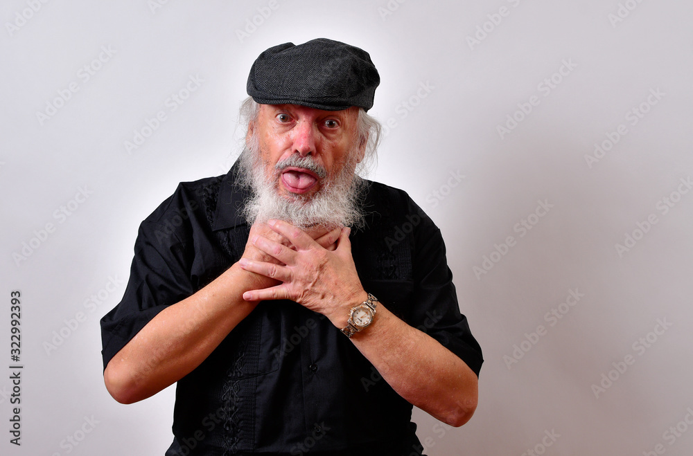 Old man choking.Elderly gentleman has a choking fit.Senior man is
