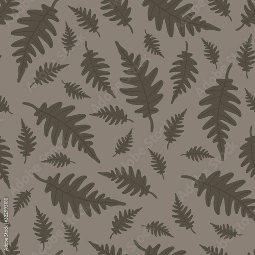 Vector seamless background with brown fern leaves. Pattern for the fabric.