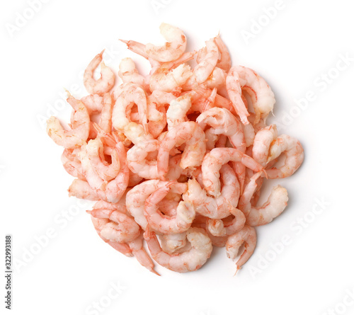 Top view of boiled peeled shrimps photo