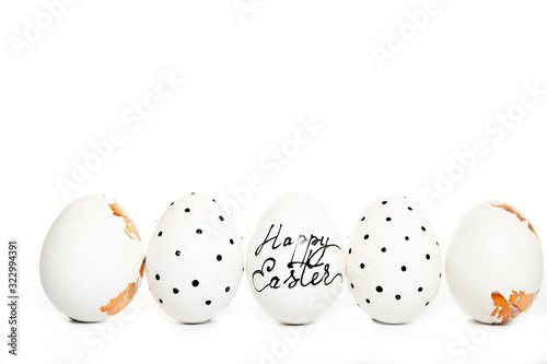 Easter eggs on a white background, place for text, isolation,