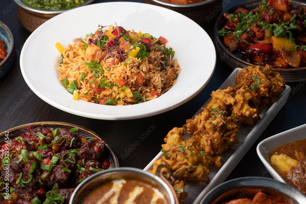 Fototapeta premium Indian food - Biryani with curries