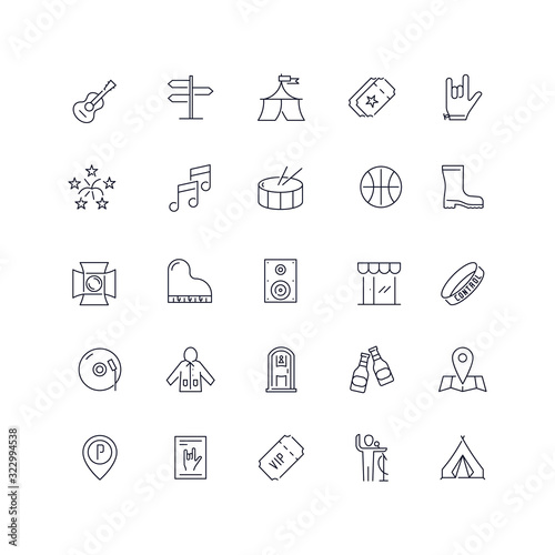 Line icons set. Music festival pack. Vector 