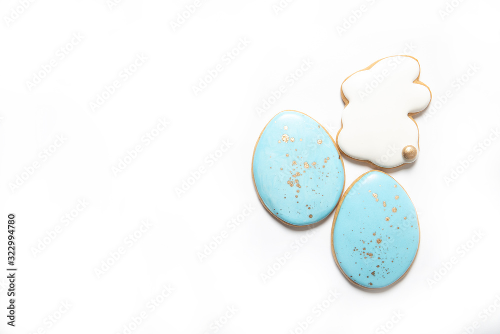 Easter cookies on a white background, Easter eggs, Easter cookies, Place for text,