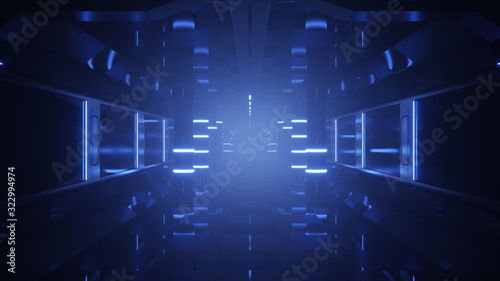endless tunnel with neon lights 3d render 