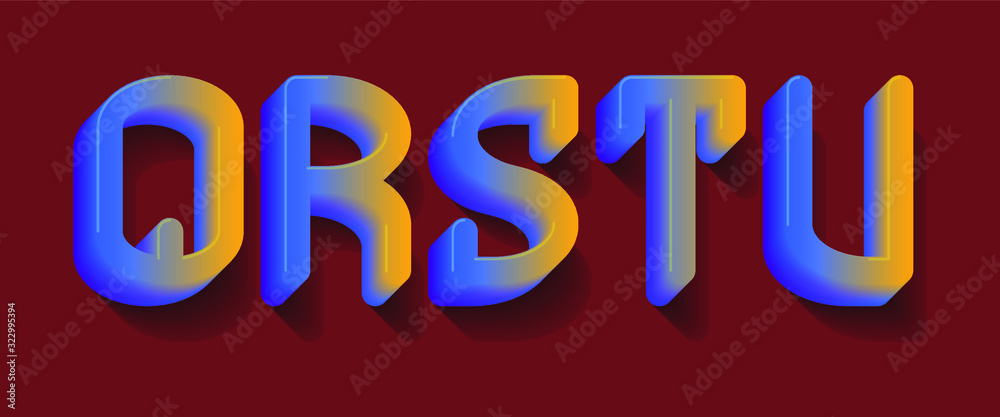 Q, R, S, T, U blue orange gradient letters. 3d festive font.