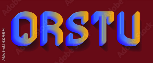 Q  R  S  T  U blue orange gradient letters. 3d festive font.
