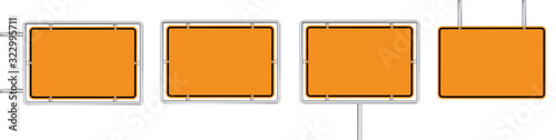 set of 4 blank yellow road sign isolated on white background	