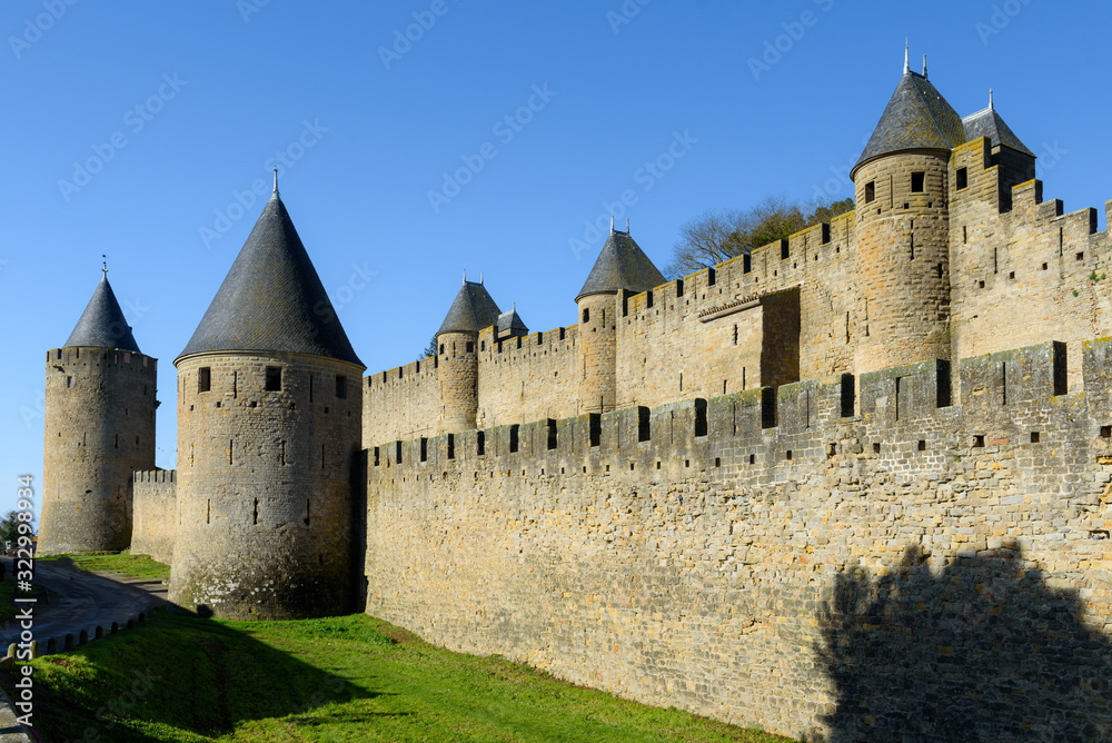 View of the Wall and castle of Carcassonne