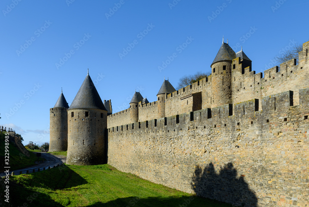 View of the Wall and castle of Carcassonne