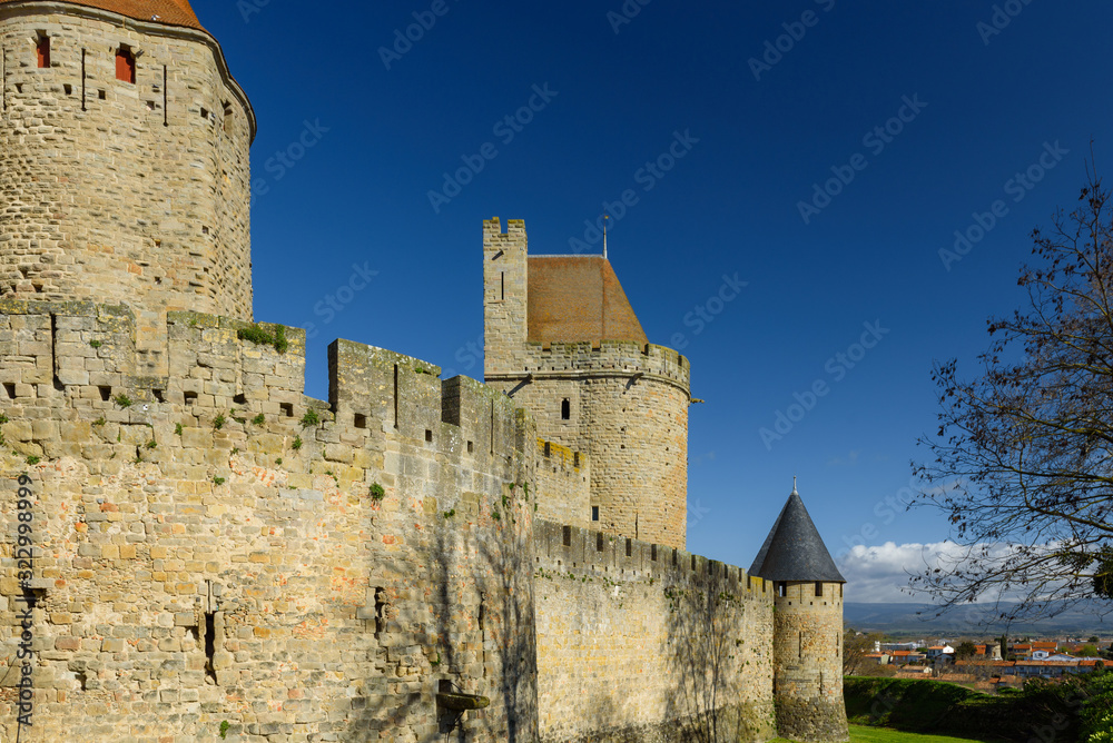 View of the Wall and castle of Carcassonne