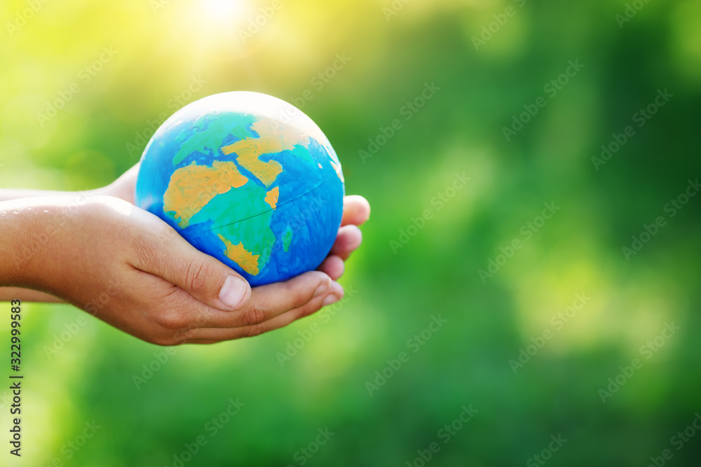 Hands of a child taking care of a seedling in the soil